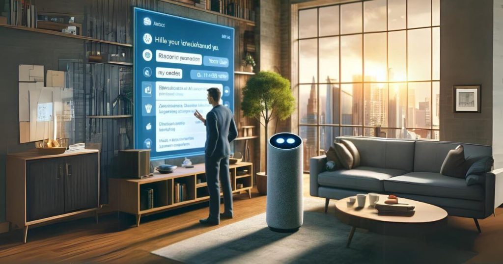 The future of AI - Person interacting with AI assistant in a modern home setting