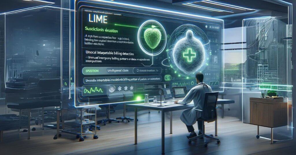 Healthcare provider reviews AI explanation using LIME for fraud detection