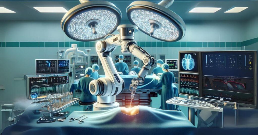 AI-powered robotic arm performing surgery.