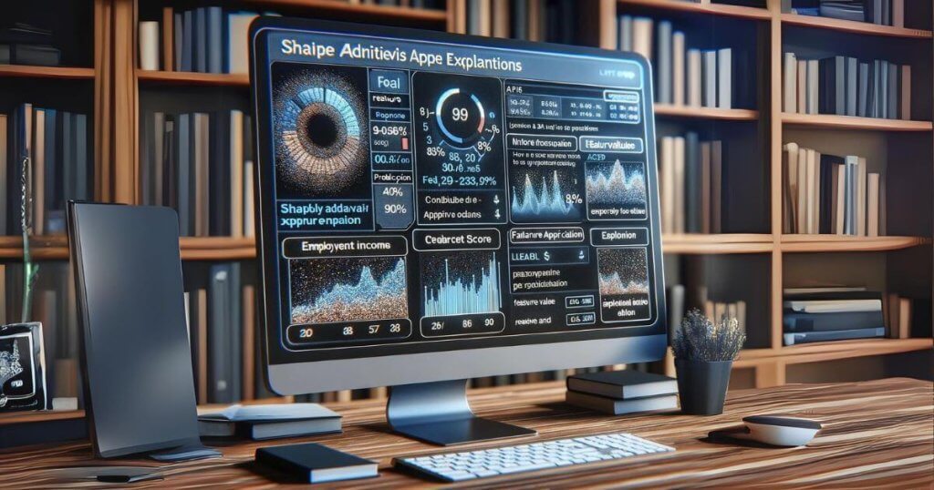 SHAP values explaining AI loan approval, showing income, credit score, and employment history impact