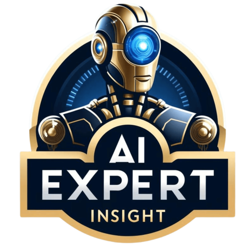 Logo of AI Expert Insight featuring a futuristic robot with a blue eye, encased in a circular frame with the text "AI Expert Insight" in bold letters, on a transparent background.